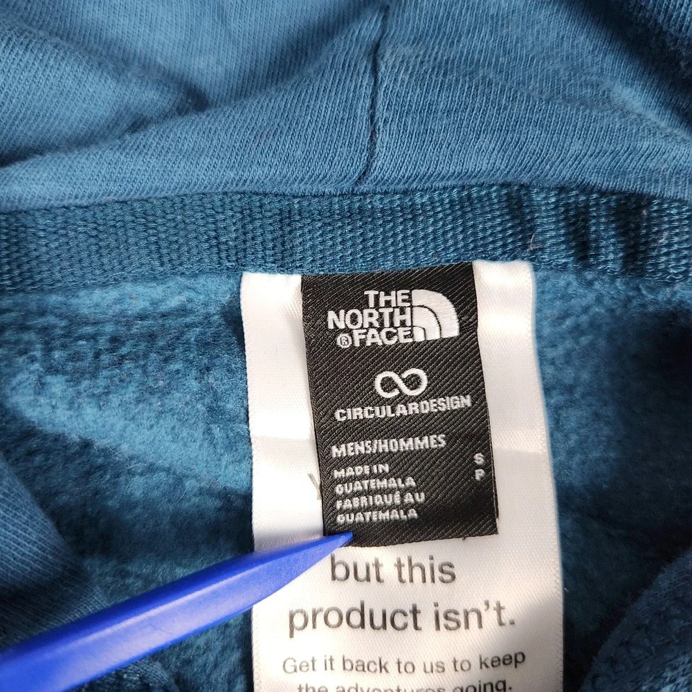 The North Face Hoodie Mens Small Blue Circular Design Graphic‎ Box Logo Pullover